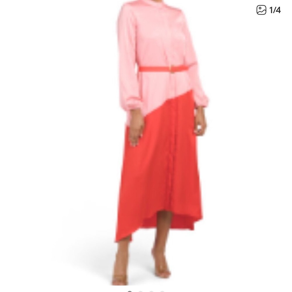 Donna Karan Pink and Red Long Sleeve Dress
